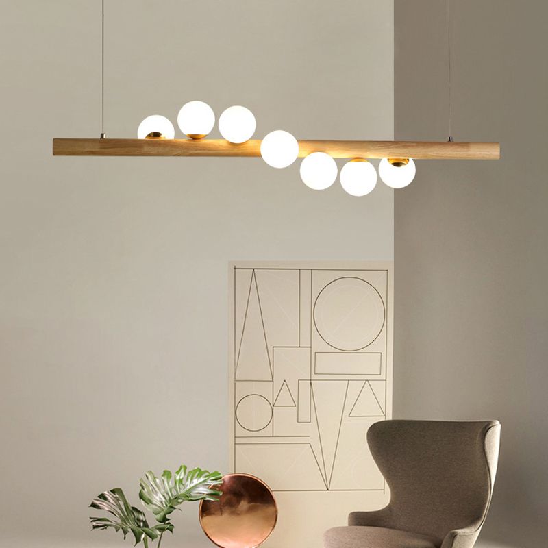 Contemporary Globe Hanging Light Wood Island Light Fixture for Dining Room