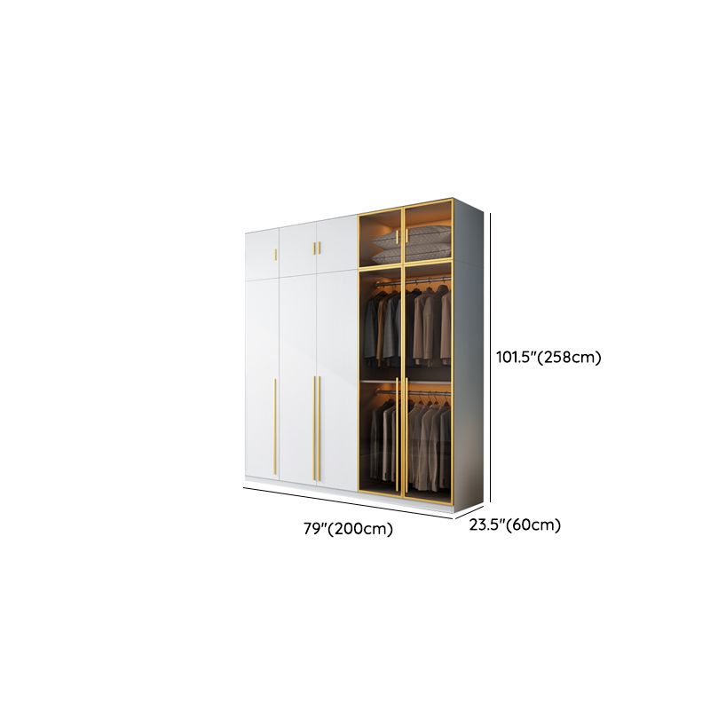 Modern Wood and Glass Wardrobe Freestanding Wardrobe with Soft Close Drawers and Doors