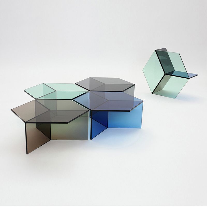 Geometric Clear Acrylic Coffee Table Modern Colored Cocktail Table