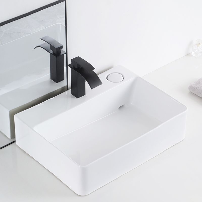 Contemporary Bathroom Sink Single Faucet Hole Porcelain Rectangular Vessel Bathroom Sink