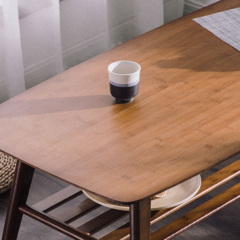 Nordic Style Rectangular Solid Wood Table 4 Legs Base with Storage Rack Coffee Table