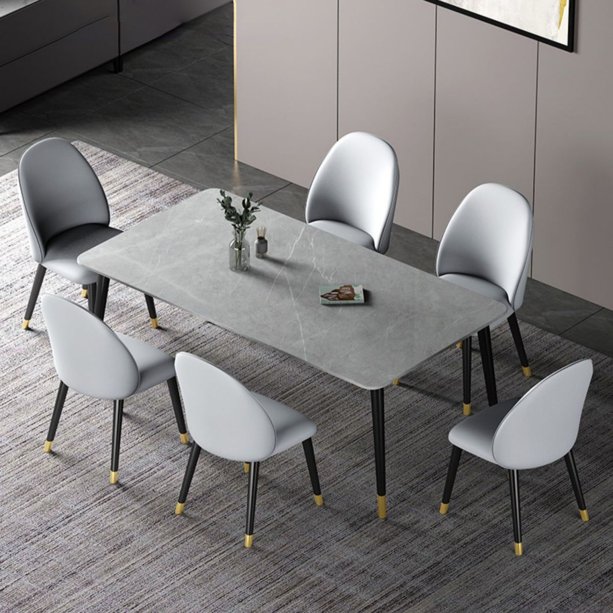 Modern Rectangle Dining Table Set 1/2/3/5/7 Pieces Dinette Set with Sintered Stone Top