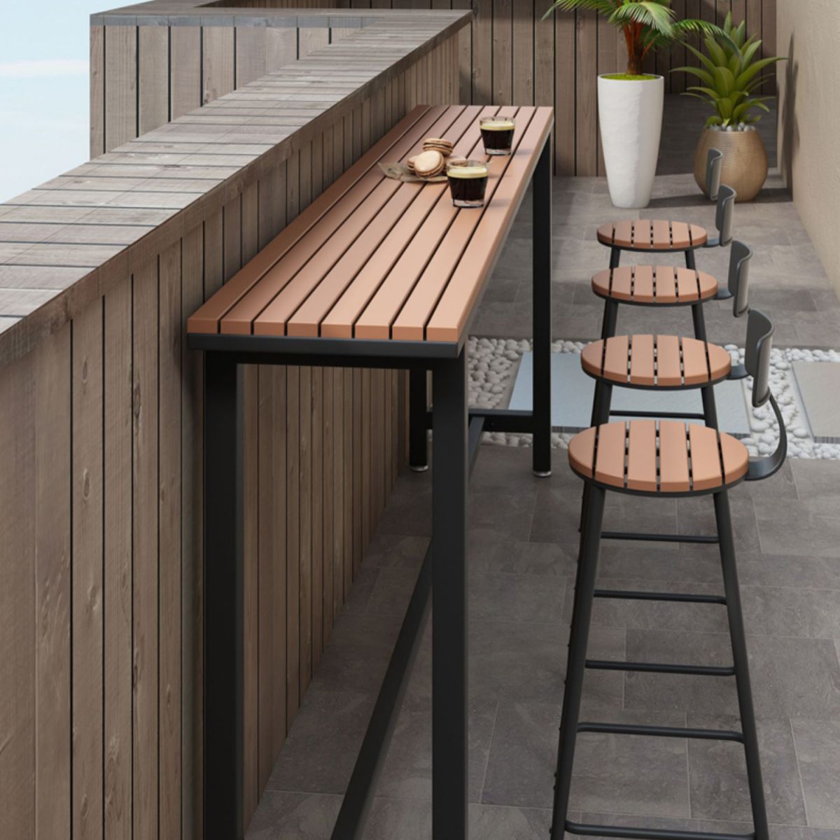 Industrial Style 1/5 Pieces Metal Bar Table Set Reclaimed Wood Bar Height Set for Outdoor