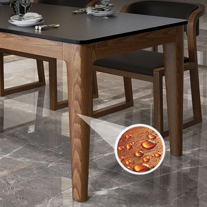 Modern Rectangle Dining Table Black Stone Top Dinette Table with Wooden Legs