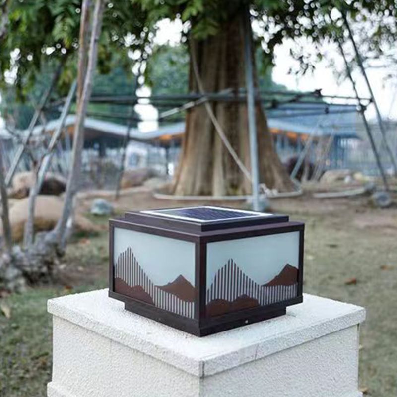 Rectangle Shape Metal Solar Pillar Lamp Modern 1 Light Outdoor Waterproof Light in Black