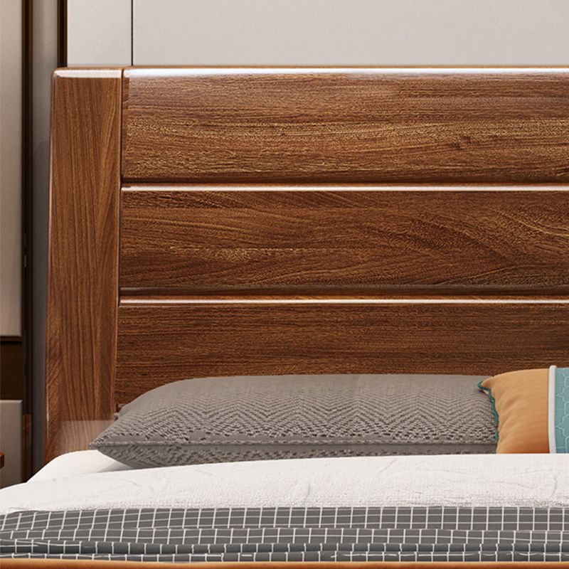 42.12" High Panel Bed with Storage Brown Walnut Bed with Headboard