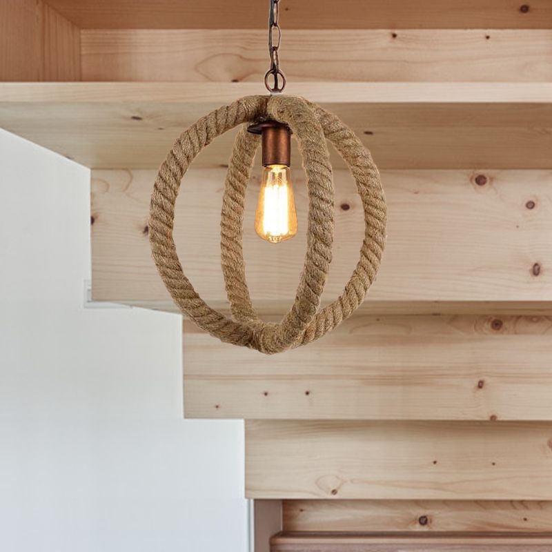 Hanfseil sphärische Anhänger Leichte Industrie stilvoll 1 Glühbirnen Deckenelement in Beige