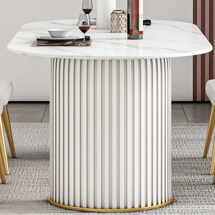 Ovale gesinterde steen witte toon eettafel moderne dubbele voetstuk tafel voor eetkamer