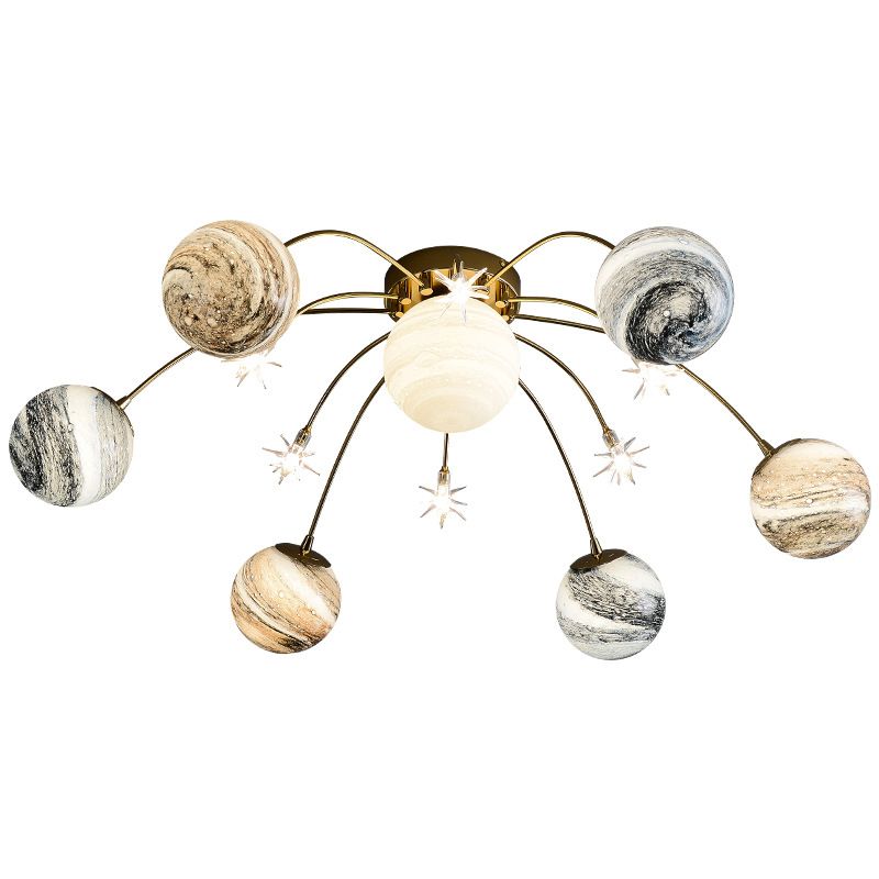 Gold Spherical Semi Flush Mount Lighting Nordic Style Glass Semi Flush Light for Bedroom