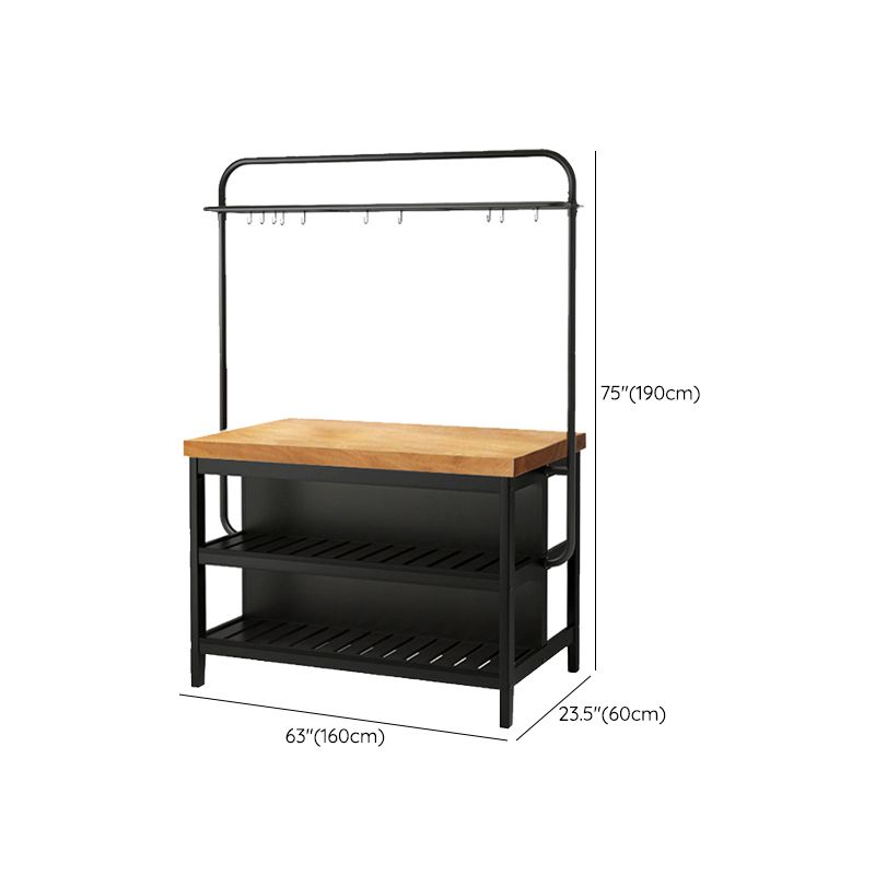 Rectangular Solid Wood Kitchen Island Table with Black Metal Frame