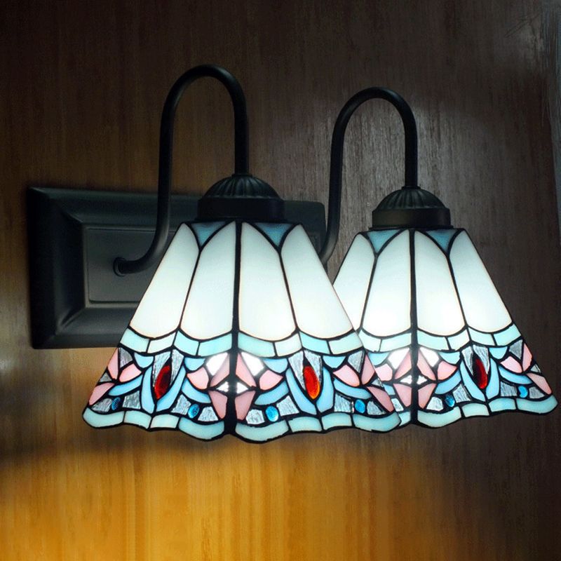 Mediterranean Style Vanity Wall Light Metal Arm Tiffany Vanity Light for Corridor Bathroom