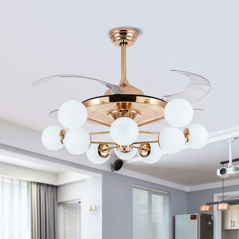 42 "Breitmilchglaskugel Anhänger Lüfter Lampe postmoderne Roségold -Halbblüten mit 4 klaren Klingen