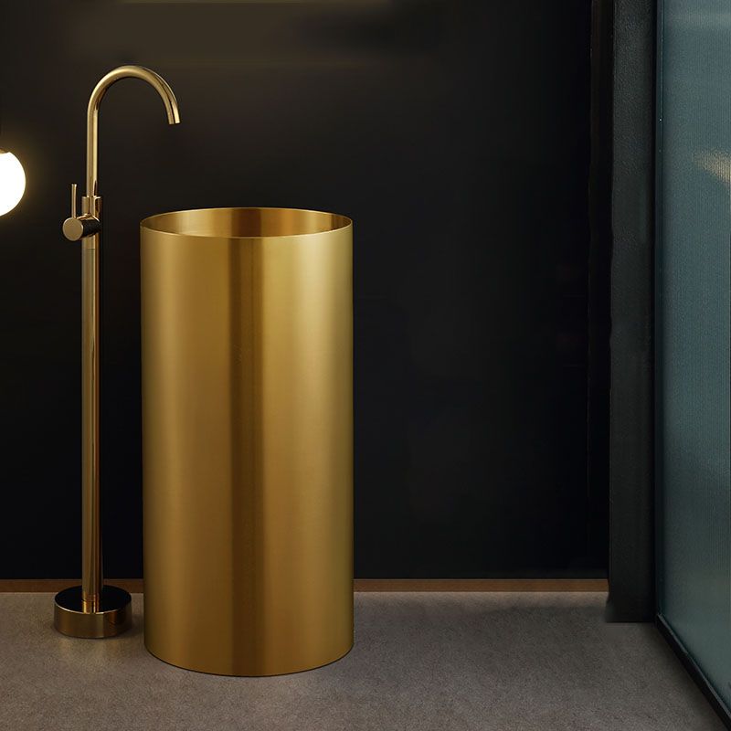 Contemporary Bathroom Sink with Faucet Round Metal Pedestal Bathroom Sink
