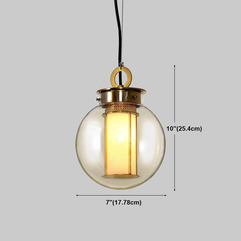 Contemporary Glass Pendant Light 1 Light Cognac Down Lighting for Bedroom