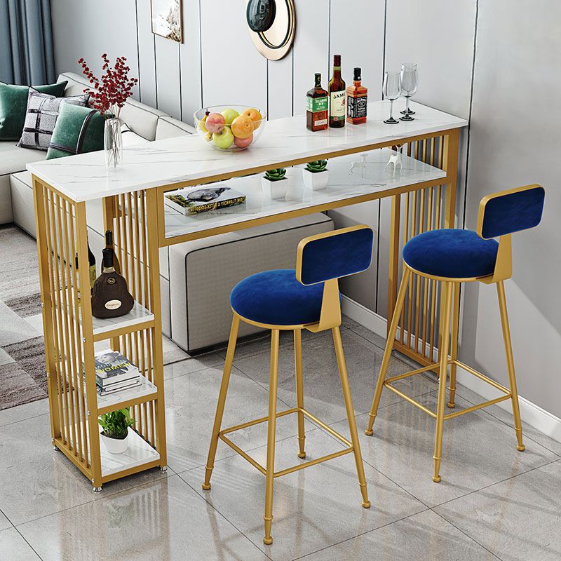 Modern White Artificial Wood Counter Table Rectangle Bar Table with Golden Legs