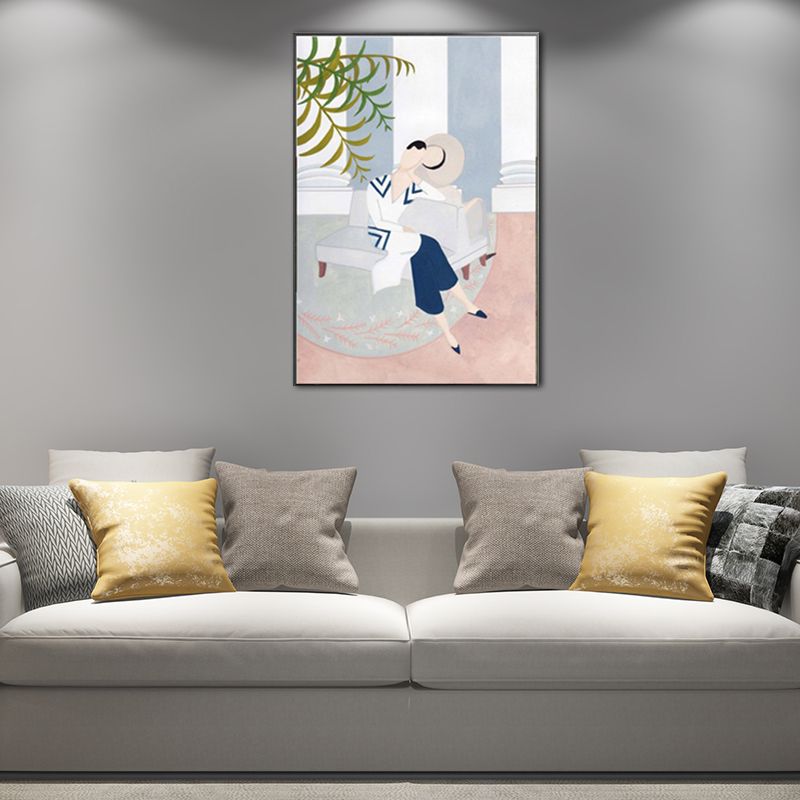 Illustration Fashionable Woman Canvas Wall Art for Girls Living Room, Pastel Color