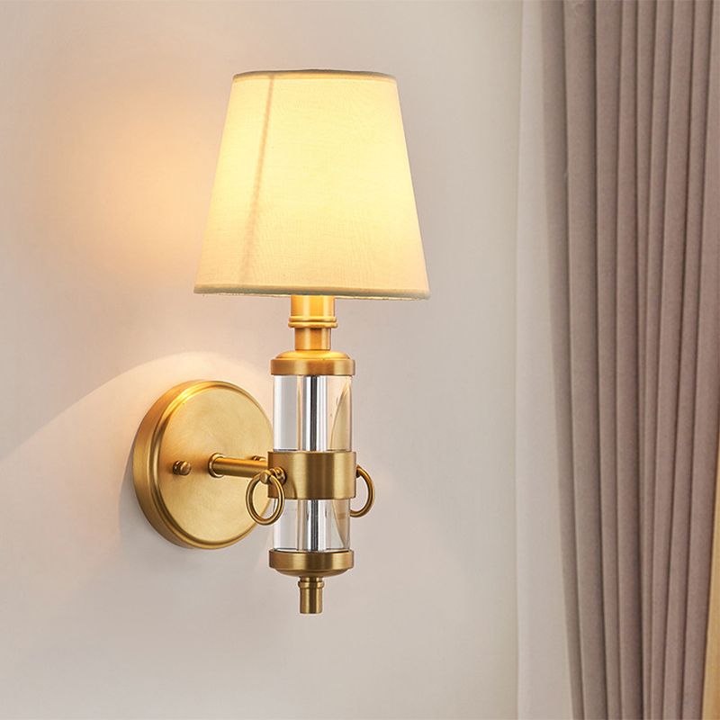 Fabric Shade Brass Sconce Lighting Barrel 1 Light Vintage Wall Mounted Lamp Fixture for Bedroom