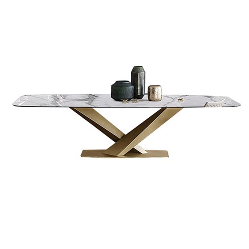Industrial Sintered Stone Table Dining Rectangle Table with Metal Legs for Kitchen