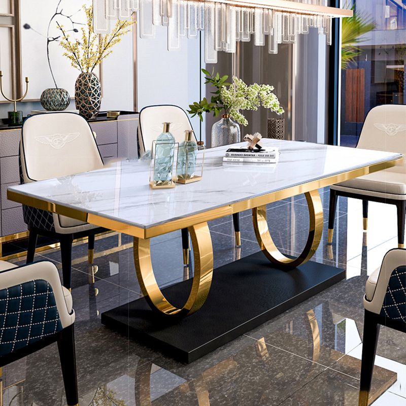 Table à manger rectangulaire de luxe traditionnelle, table en pierre frittée avec base à tréteaux
