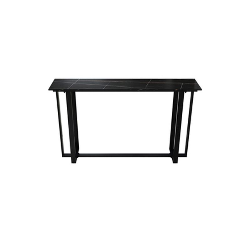 Rectangle Sintered Stone Bar Table Black and Metal Base Pub Table
