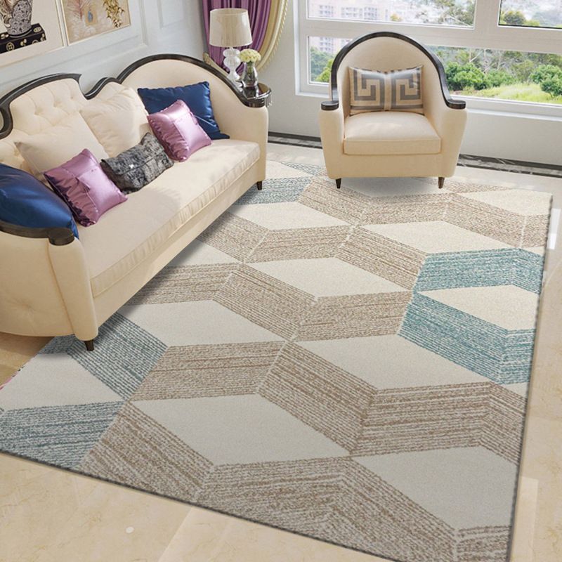 Novel Sketch Effect Geometric Rug Multi-Color Modern Carpet Polyester Stain Resistant Pet Friendly Anti-Slip Rug for Room