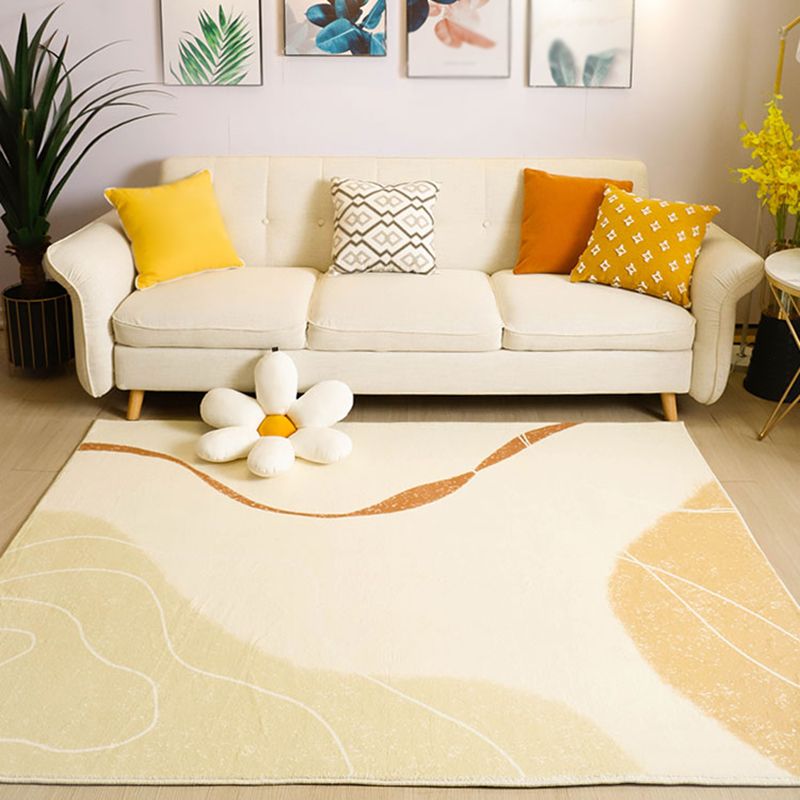Apricot Tone Nordic Area Rug Polyester Abstract Color Block Rug Washable Indoor Rug for Living Room