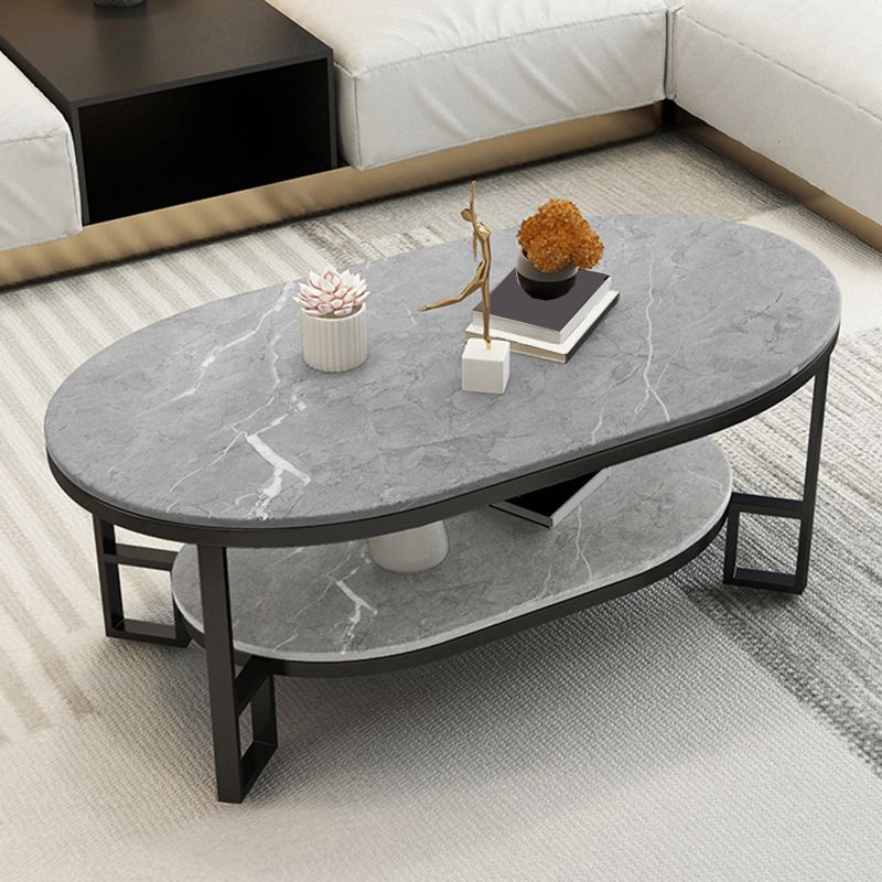 17.7" Tall Modern Iron 4 Legs Slate Rectangular Table Top Coffee Table