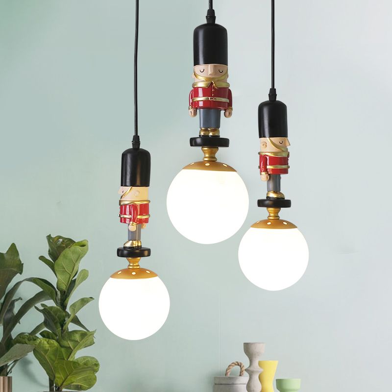 Sphere Shade Bedroom Multi Ceiling Light Cream Glass Kids Multi Light Pendant with Decorative Figurine