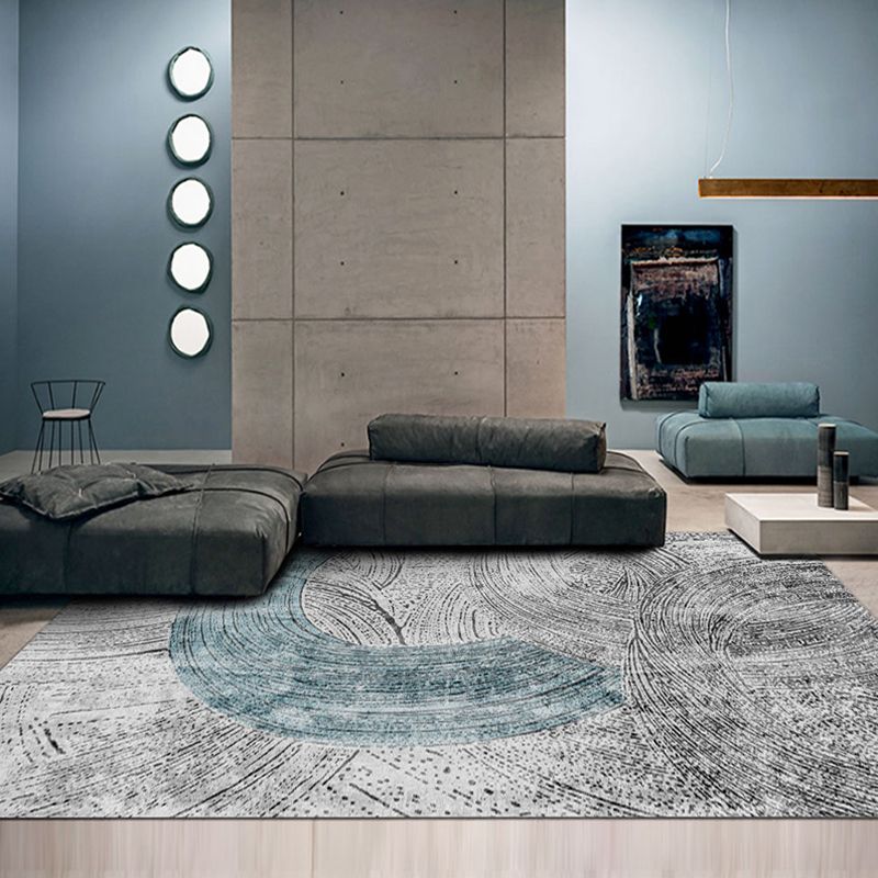 Modern Abstract Rug Smoke Grey Polyester Rug Anti-Slip Backing Pet Friendly Washable Area Rug for Home