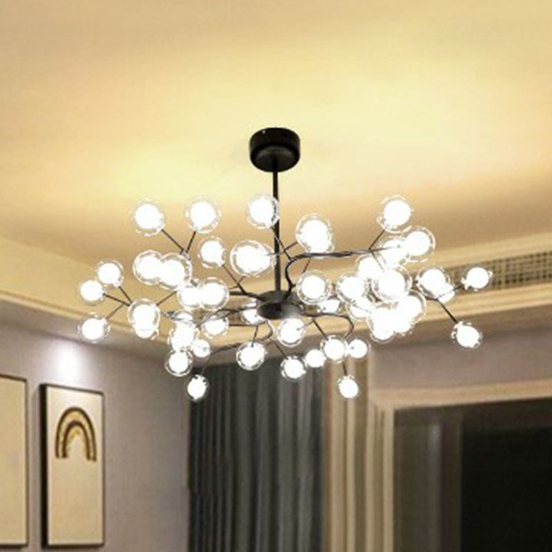Fireflies Living Room Ceiling Hang Light Metal Minimalistic LED Chandelier in Black