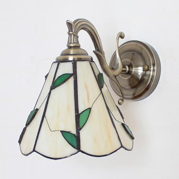 Stained Glass Wall Lighting Tiffany Rustic 1 Light Wall Mount Light in Brown/Blue/Beige/Blue-White for Bedroom