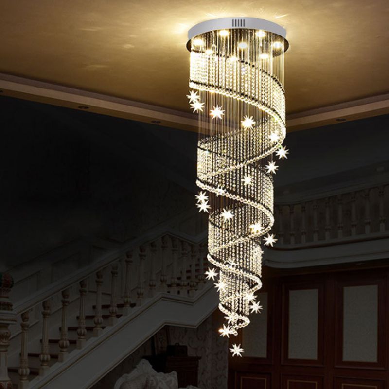9 Heads LED Cluster Pendant Light Modernist Spiral Crystal Suspended Lighting Fixture in Silver