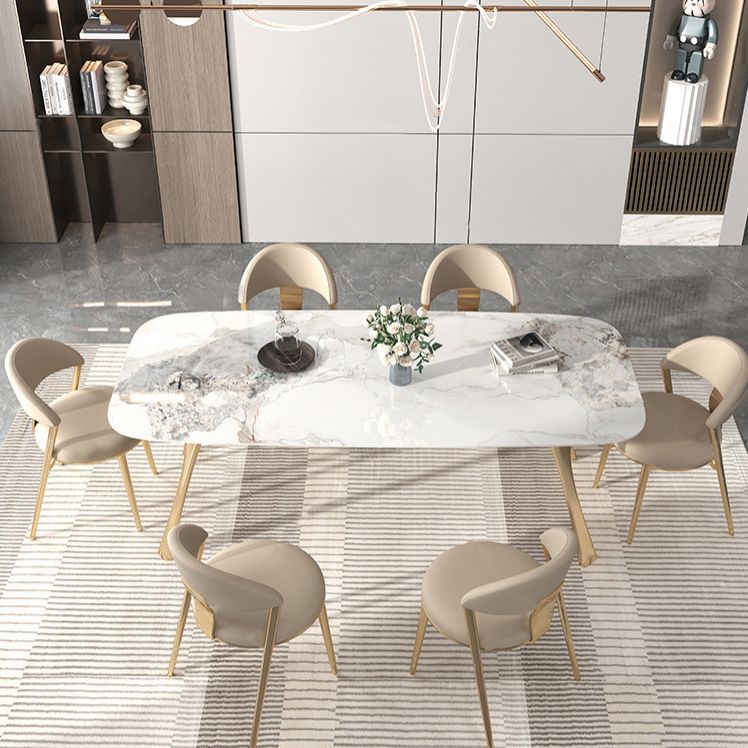 Luxury 1/2/5/7 Pieces Dining Set Sintered Stone Top Dining Table with Leather Chairs