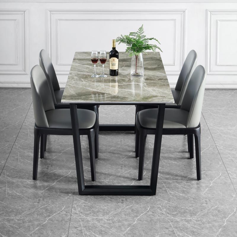 Modern Sled Dining Table Grey Stone Rectangle Home Kitchen Dinner Furniture