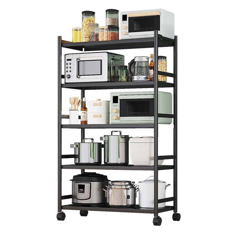 Modern Dining Room Prep Table Black Kitchen Trolley with Locking Wheels