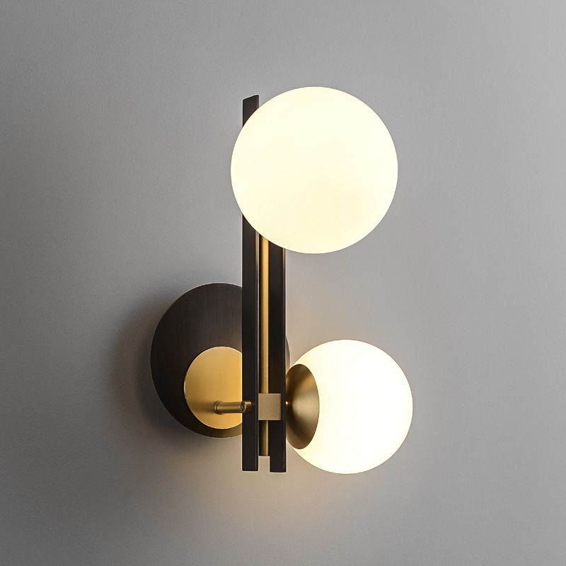 2 Lights Geometric Wall Lighting Fixtures Modern Style Glass Wall Mounted Lamps in Black