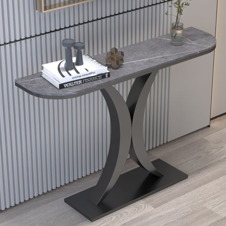 12 inch Wide Glam Accent Table Half Moon Shape Metal Console Table for Hall