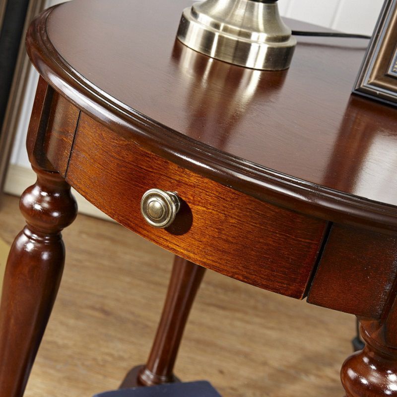 Traditional 24..4" Tall End Table in Brown Solid Wood Round Side Table with Shelf