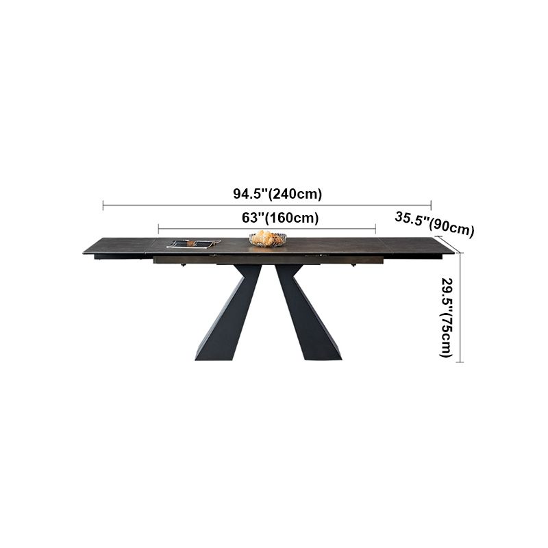 Modern Gray Dining Table Rectangle Sintered Stone Dining Table with Black Frame