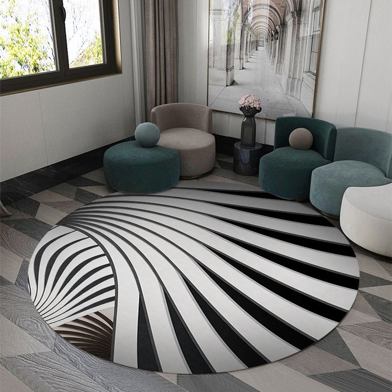 Circular Shape Rug Living Room Lattice Carpet Polyester Washable Area Rug
