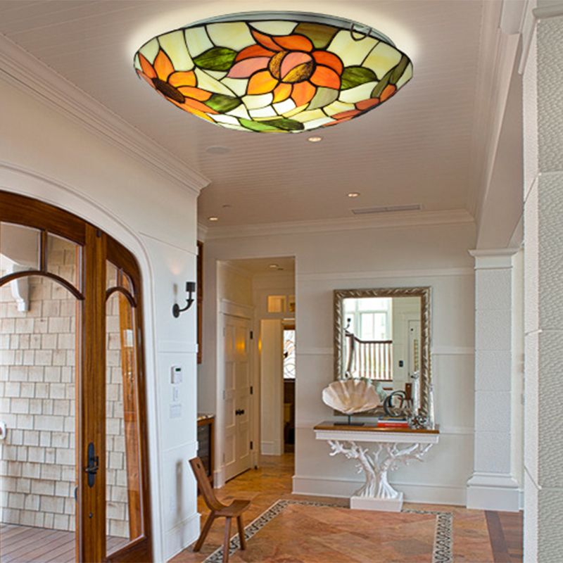 Sunflower Flush Mount Lighting Stained Glass Tiffany Flush Ceiling Light Fixtures