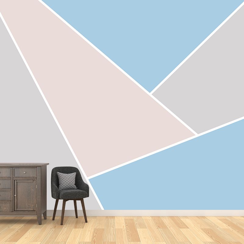 Pink-Blue Geometric Wall Mural Decal Washable Modernist Living Room Wall Covering