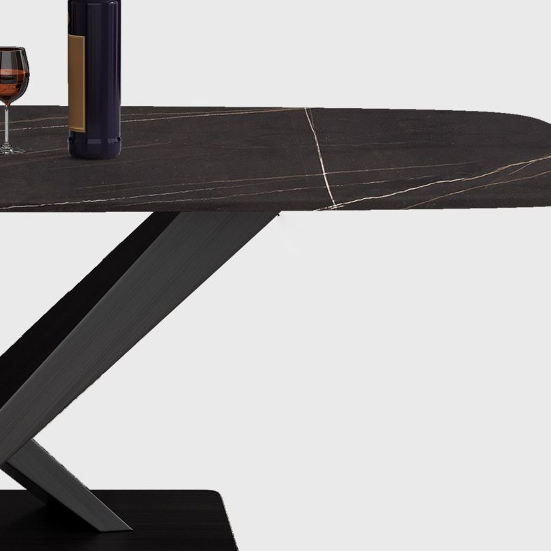 Industrial Style Rectangle Table Sintered Stone Table with Metal Legs for Kitchen