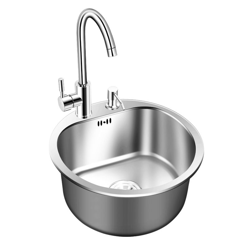 Round Kitchen Sink Stainless Steel Drop-In Basket Strainer Kitchen Sink with Faucet