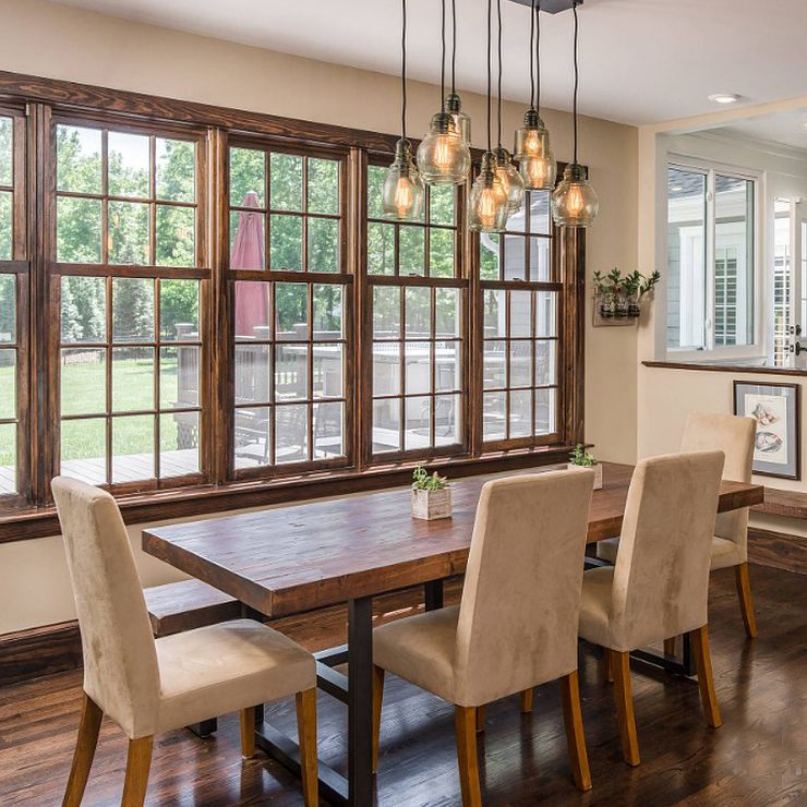 Contemporary Brown Kitchen Dining Table Rectangle Solid Wood Dining Table with Trestle Base