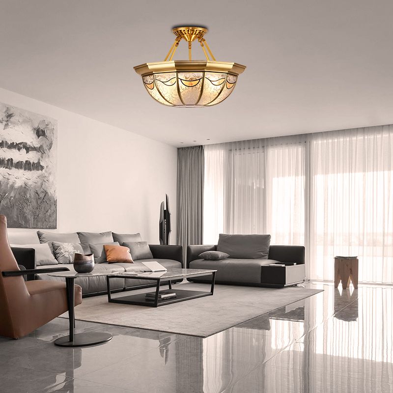 4 luci ciotola semifulò illuminazione tradizionale in metallo in metallo morso semi-flush per sala da pranzo