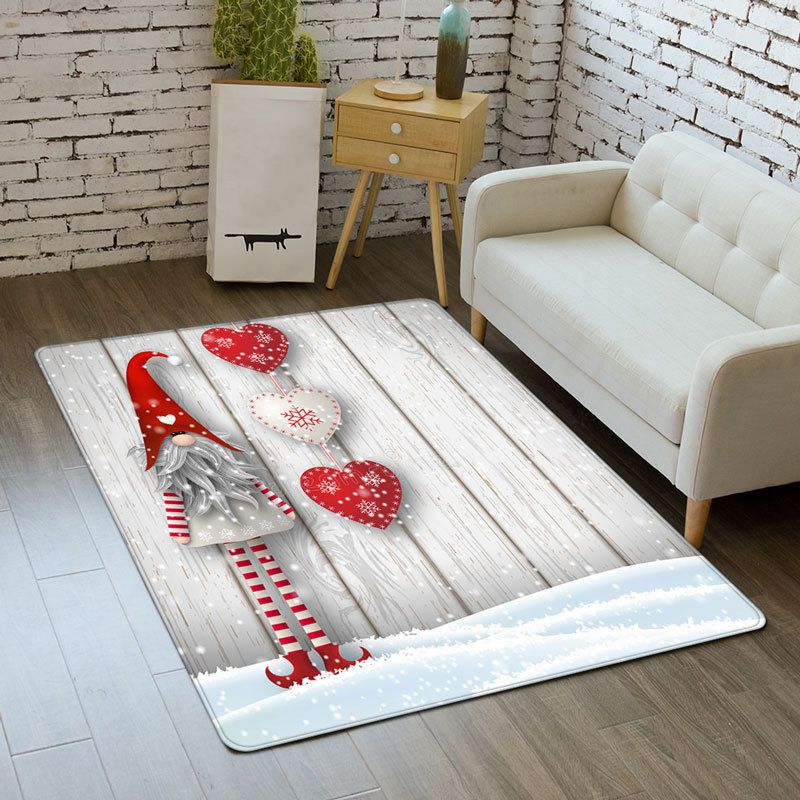 Dark Red Simplicity Rug Polyester Father Christmas Rug Washable Rug for Living Room