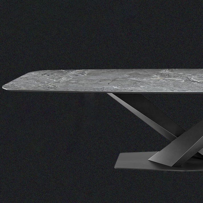 Rectangle Contemporary Dining Room Table Sintered Stone Table with Black Pedestal Base