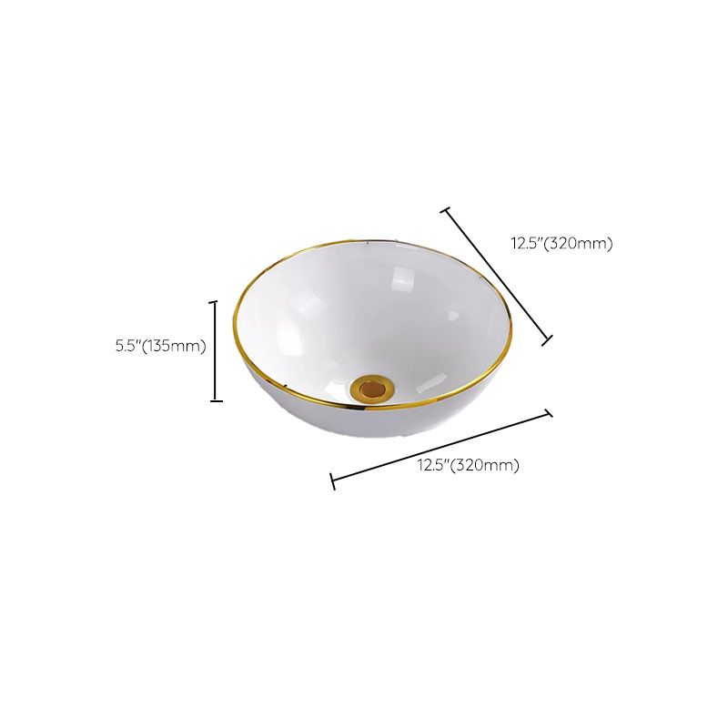 Round Bathroom Sink Ceramic Washroom Sink with Rod Handle Faucet