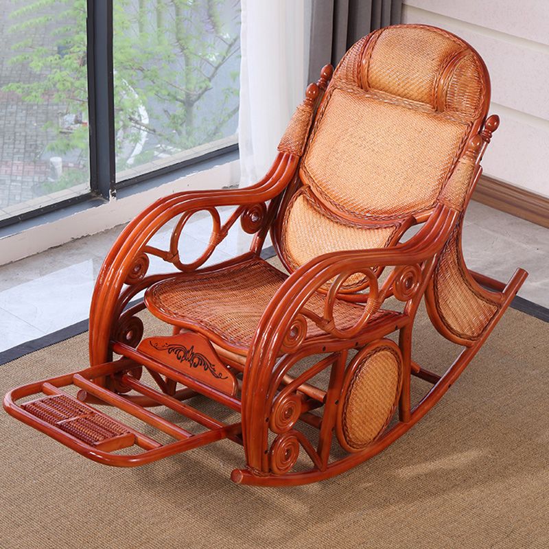 Conventional Rocking Chair Rattan Frame Solid Color Spindle Backrest Indoor Rocking Chair